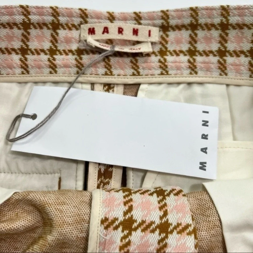 NWT Marni Houndstooth Check Cropped Flare Pants Pink Ochre IT40 US4